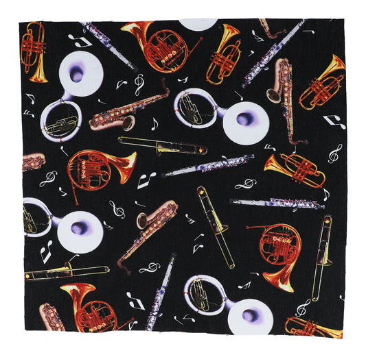 Meterware schwarz mit bunten Instrumenten, Baumwolle