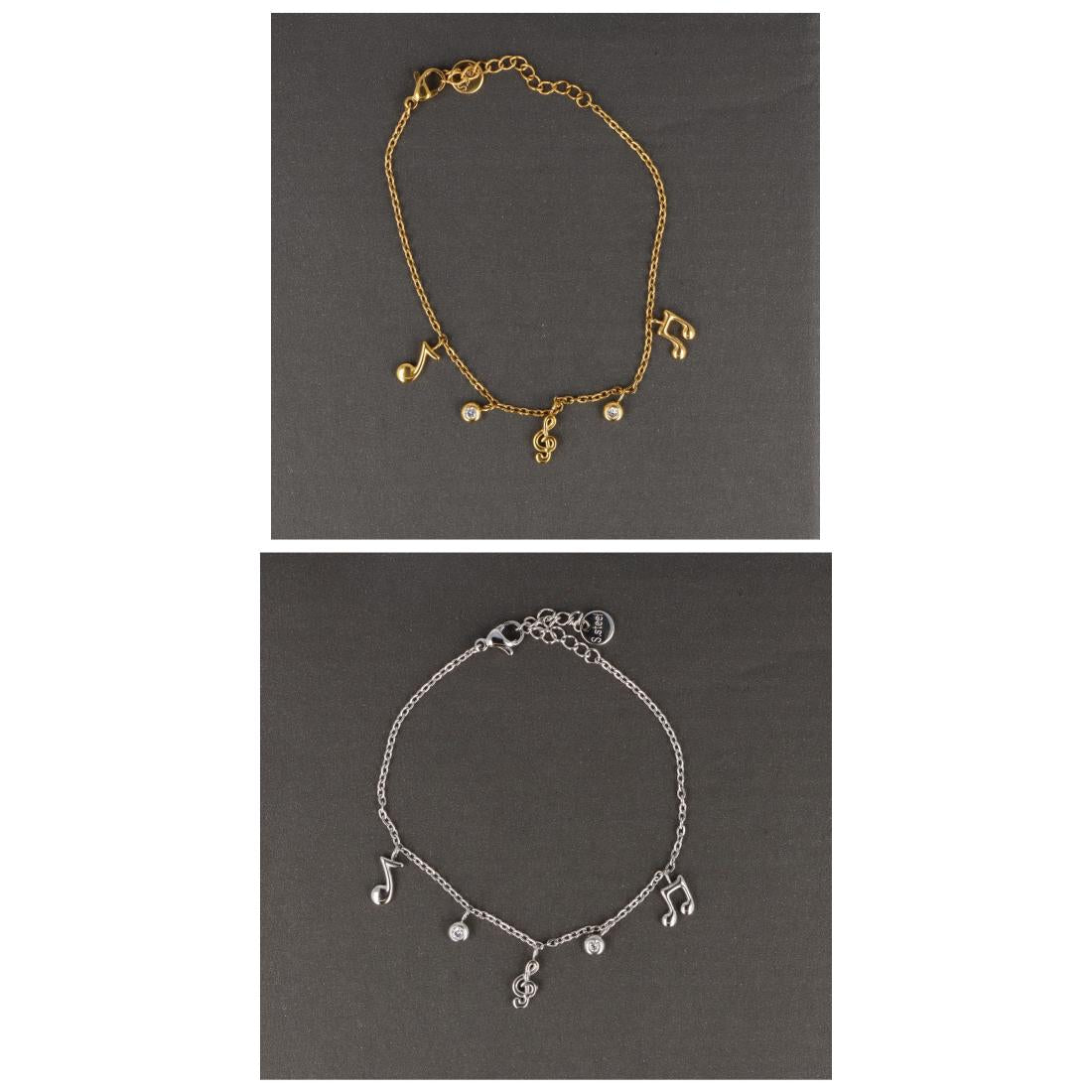 Armband aus Edelstahl mit Noten und Violinschlüssel-Anhängern