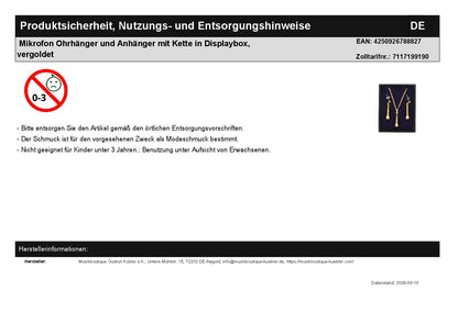 Mikrofon Ohrhänger und Anhänger mit Kette in Displaybox, vergoldet