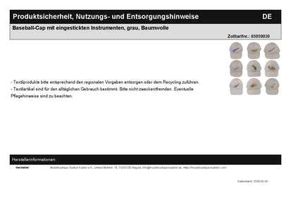 Baseball-Cap mit eingestickten Instrumenten, grau, Baumwolle