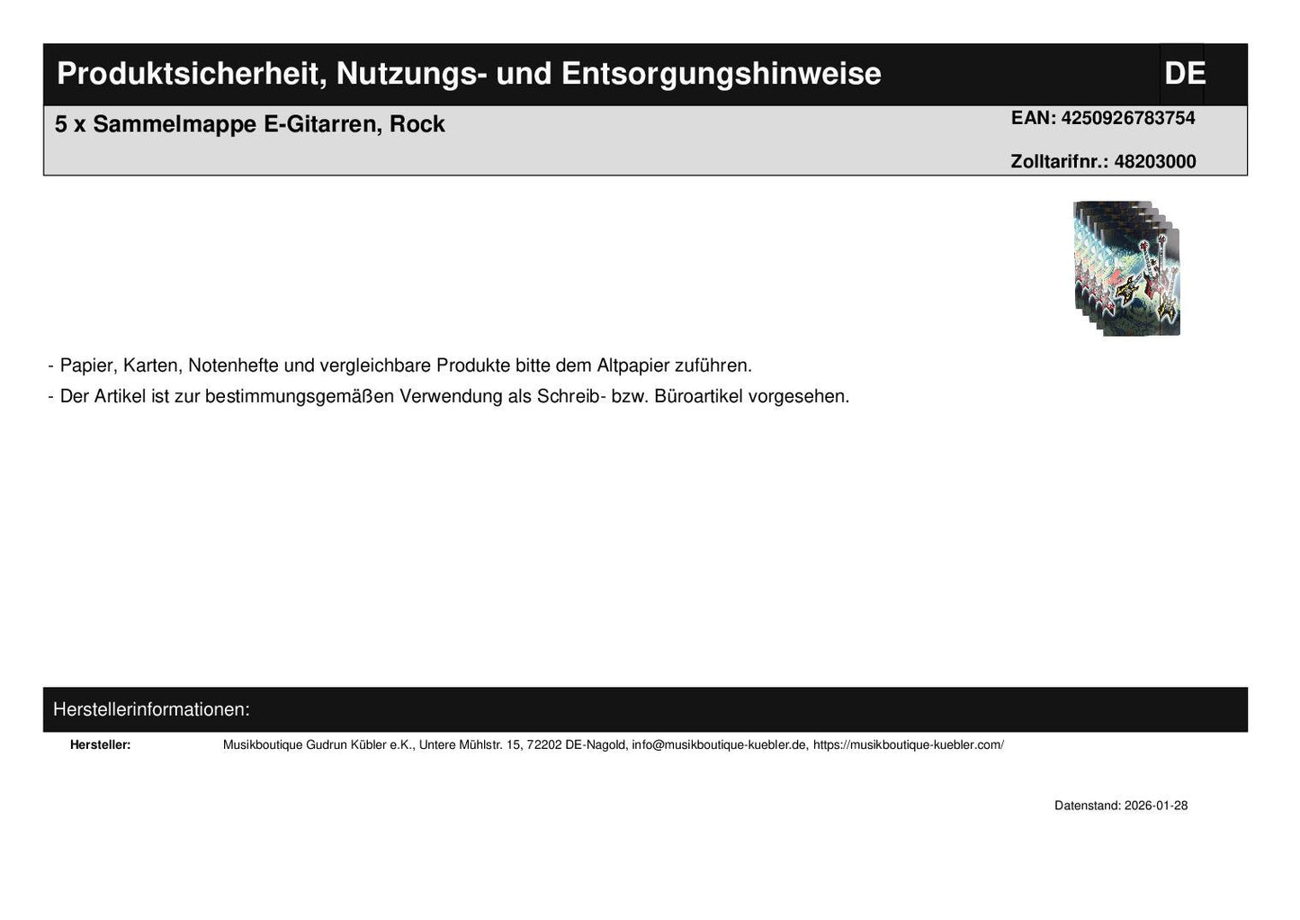 5 x Sammelmappe E-Gitarren, Rock