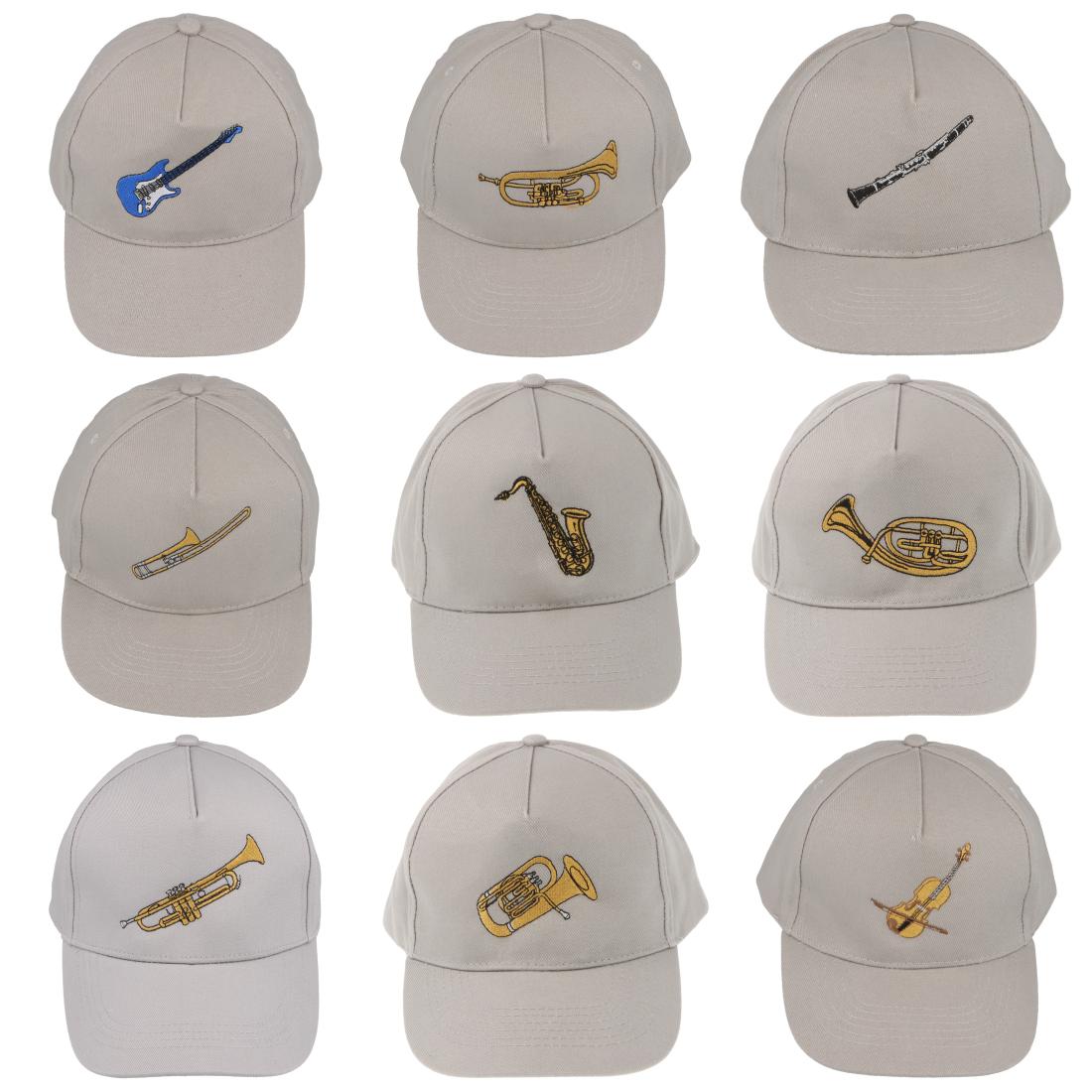 Baseball-Cap mit eingestickten Instrumenten, grau, Baumwolle