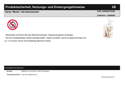 Kerze "Music" mit Instrumenten