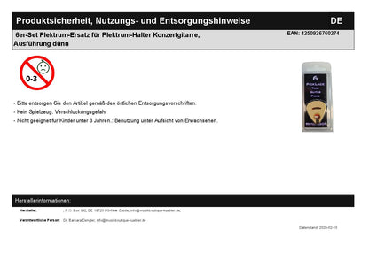 6er-Set Plektrum-Ersatz für Plektrum-Halter Konzertgitarre, Ausführung dünn