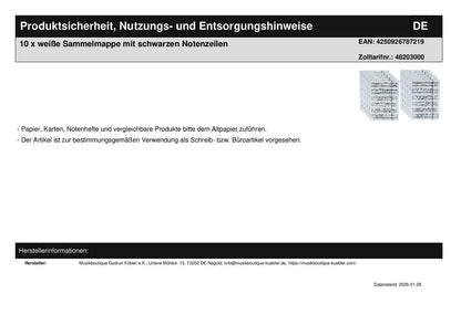 10 x weiße Sammelmappe mit schwarzen Notenzeilen