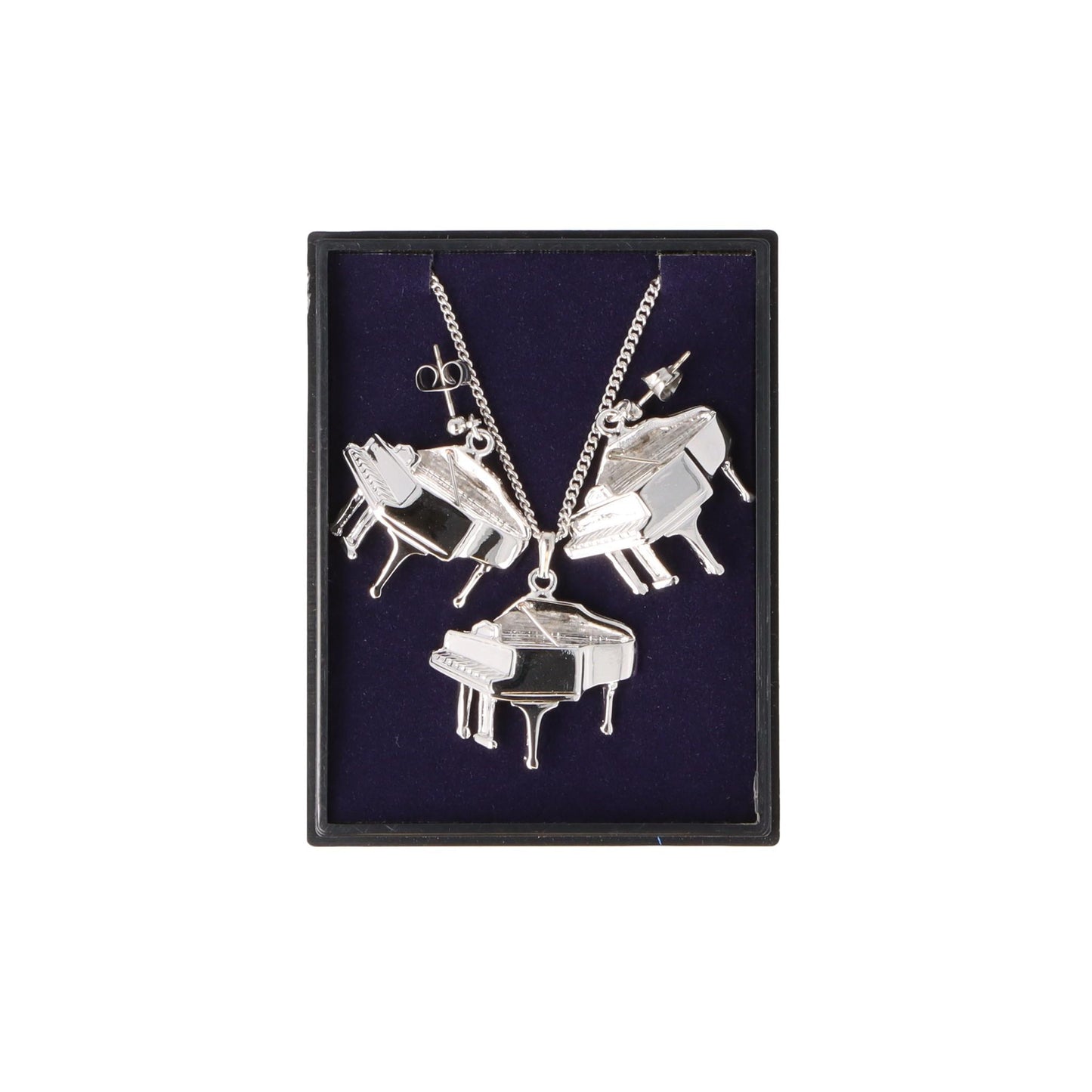 Piano (dreidimensional) Ohrhänger und Anhänger mit Kette in Displaybox, versilbert oder vergoldet