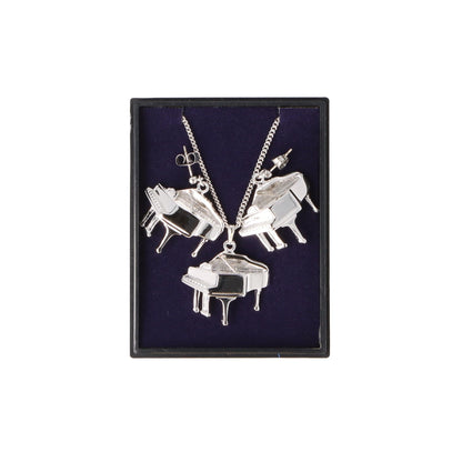 Piano (dreidimensional) Ohrhänger und Anhänger mit Kette in Displaybox, versilbert oder vergoldet