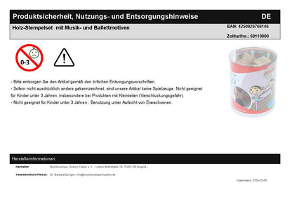 Holz-Stempelset  mit Musik- und Ballettmotiven