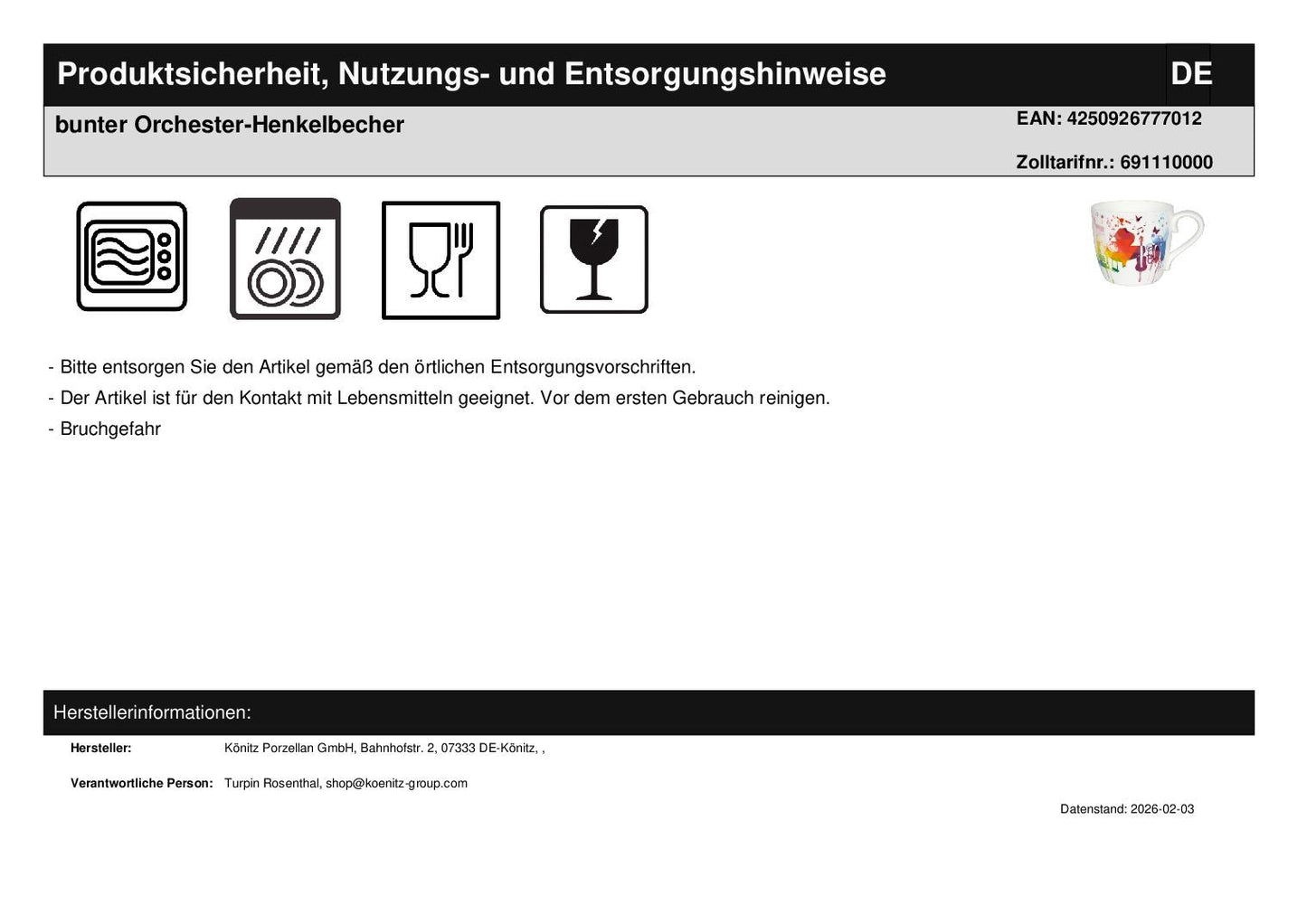 bunter Orchester-Henkelbecher