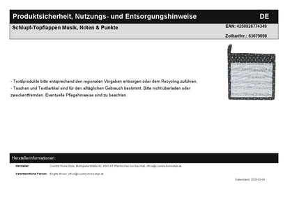 Schlupf-Topflappen Musik, Noten & Punkte