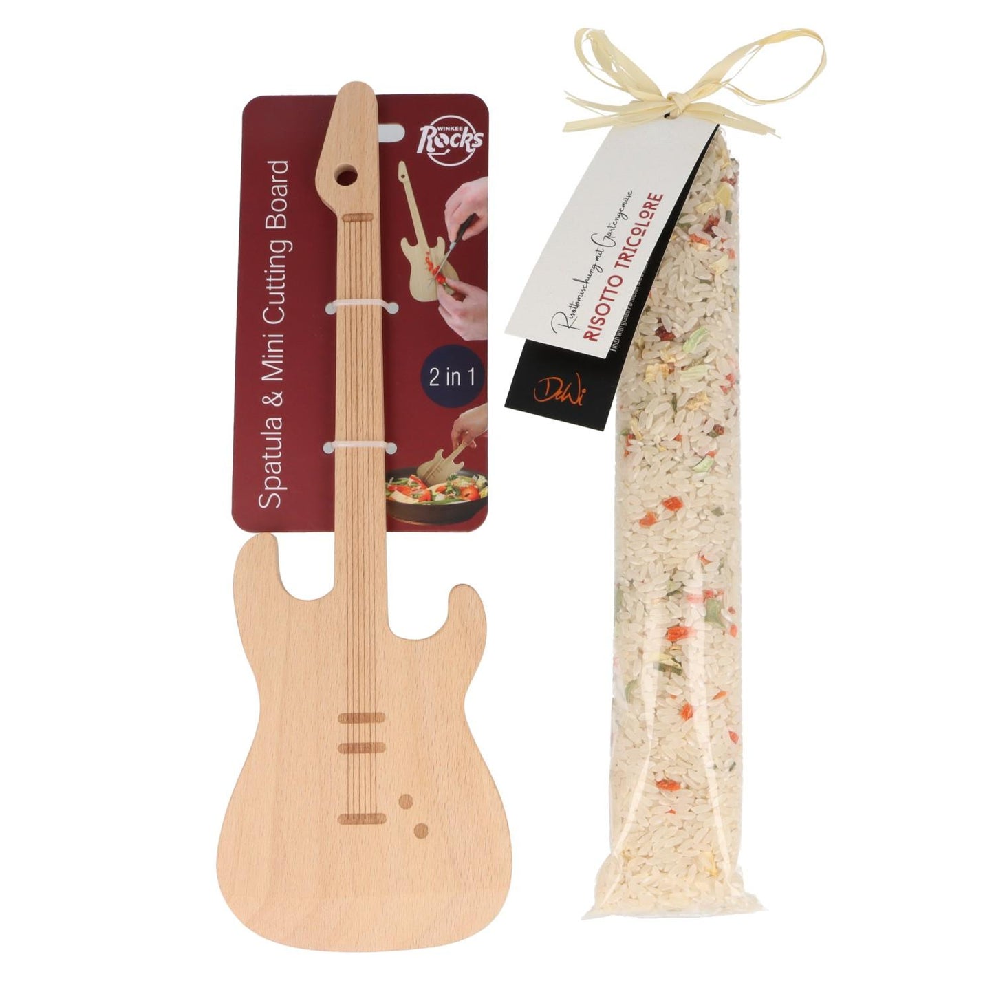 Geschenkset mit E-Gitarren-Pfannenwender und Risotto Tricolore