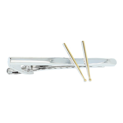 silberne Krawattenklammer mit goldenen Drumsticks, Stick, Schlägel