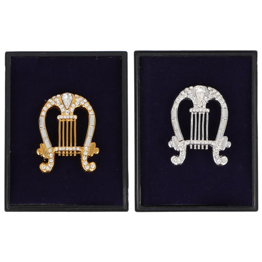 Brosche Lyra mit Schmucksteinen in Geschenkbox, Farbe gold oder silber