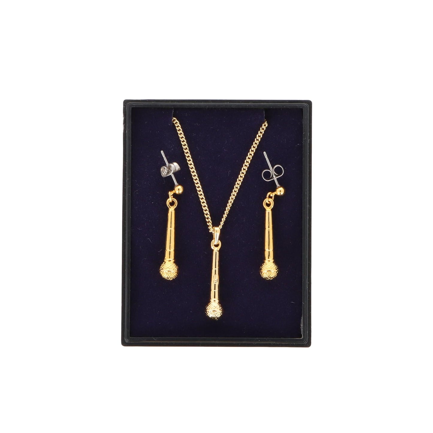 Mikrofon Ohrhänger und Anhänger mit Kette in Displaybox, vergoldet