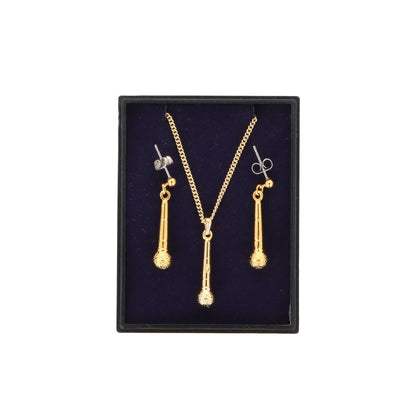 Mikrofon Ohrhänger und Anhänger mit Kette in Displaybox, vergoldet