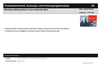 Microfiber Glasses Cleaning Cloth Johann Sebastian Bach