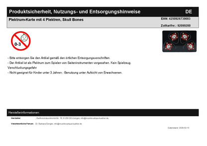 Plektrum-Karte mit 4 Plektren, Skull Bones