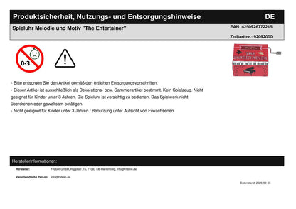 Spieluhr Melodie und Motiv "The Entertainer"