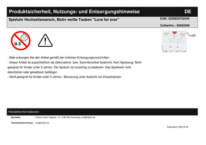 Spieluhr Hochzeitsmarsch, Motiv weiße Tauben "Love for ever"