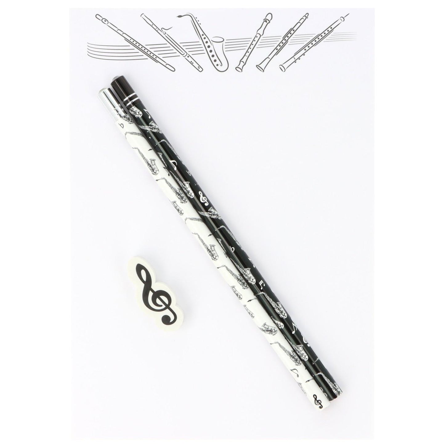 Schreibset mit Notizblock A5 "Holzblasinstrumenten", Bleistiften und Radiergummi