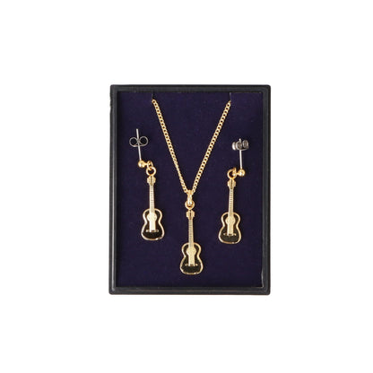 Konzertgitarre Ohrhänger und Anhänger mit Kette in Displaybox, versilbert oder vergoldet, Blasmusik
