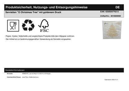 Servietten "O Christmas Tree" mit goldenem Druck