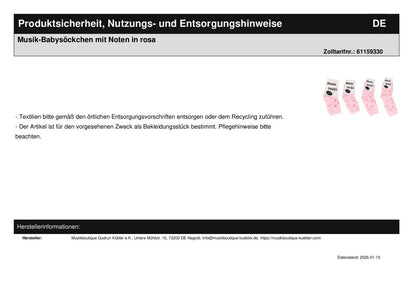 Musik-Babysöckchen mit Noten in rosa