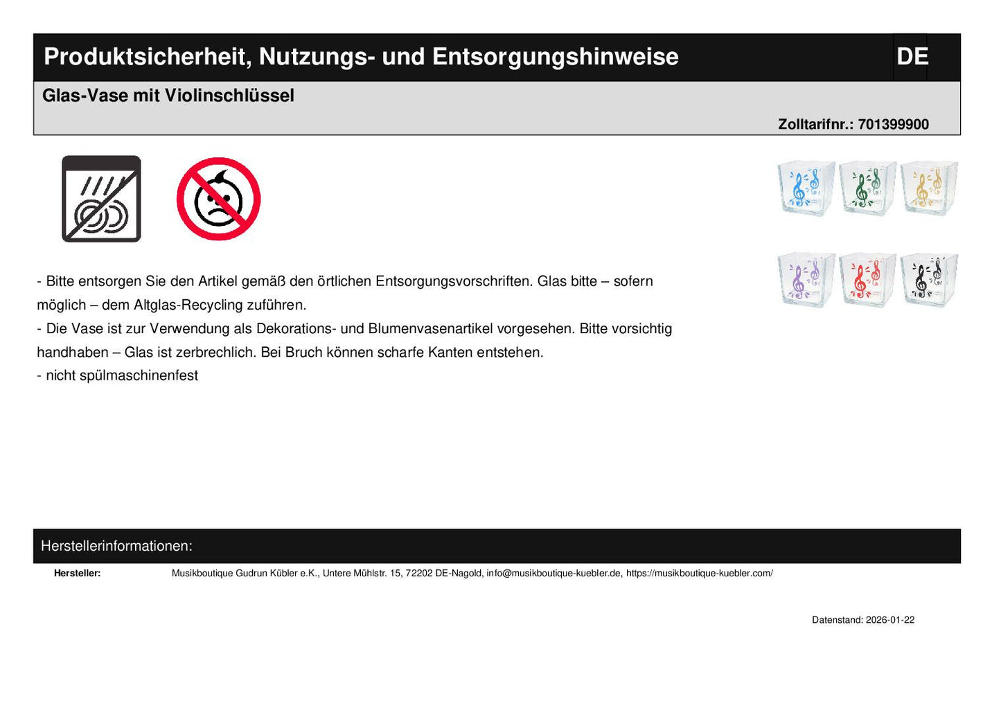 Glas-Vase mit Violinschlüssel