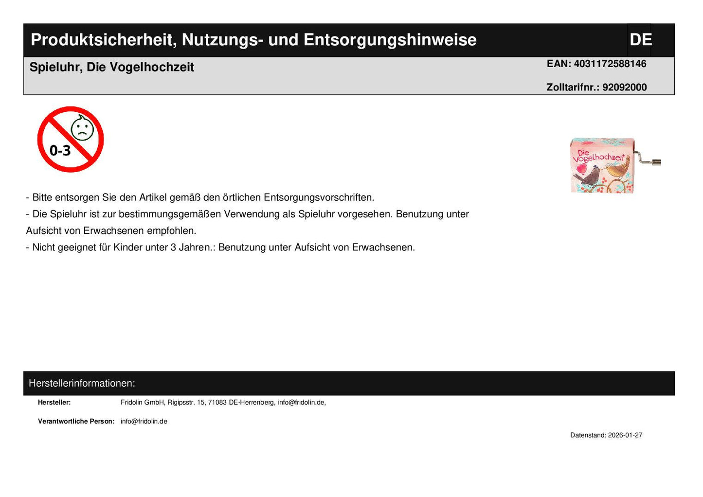 Spieluhr, Die Vogelhochzeit