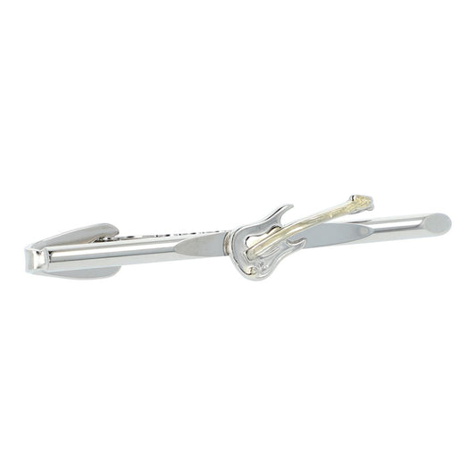electric guitar tie clip, silver-plated