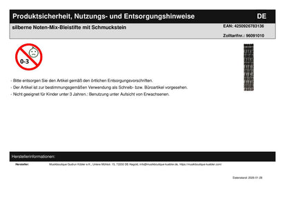 silver note mix pencils with gemstone