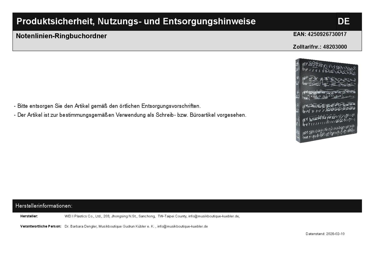 Notenlinien-Ringbuchordner