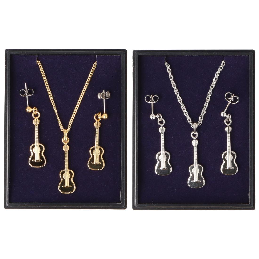 Konzertgitarre Ohrhänger und Anhänger mit Kette in Displaybox, versilbert oder vergoldet, Blasmusik