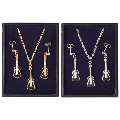 Konzertgitarre Ohrhänger und Anhänger mit Kette in Displaybox, versilbert oder vergoldet, Blasmusik