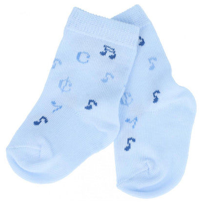 Music baby socks with notes in light blue