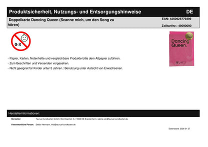 Double card Dancing Queen (Scan me to hear the song)