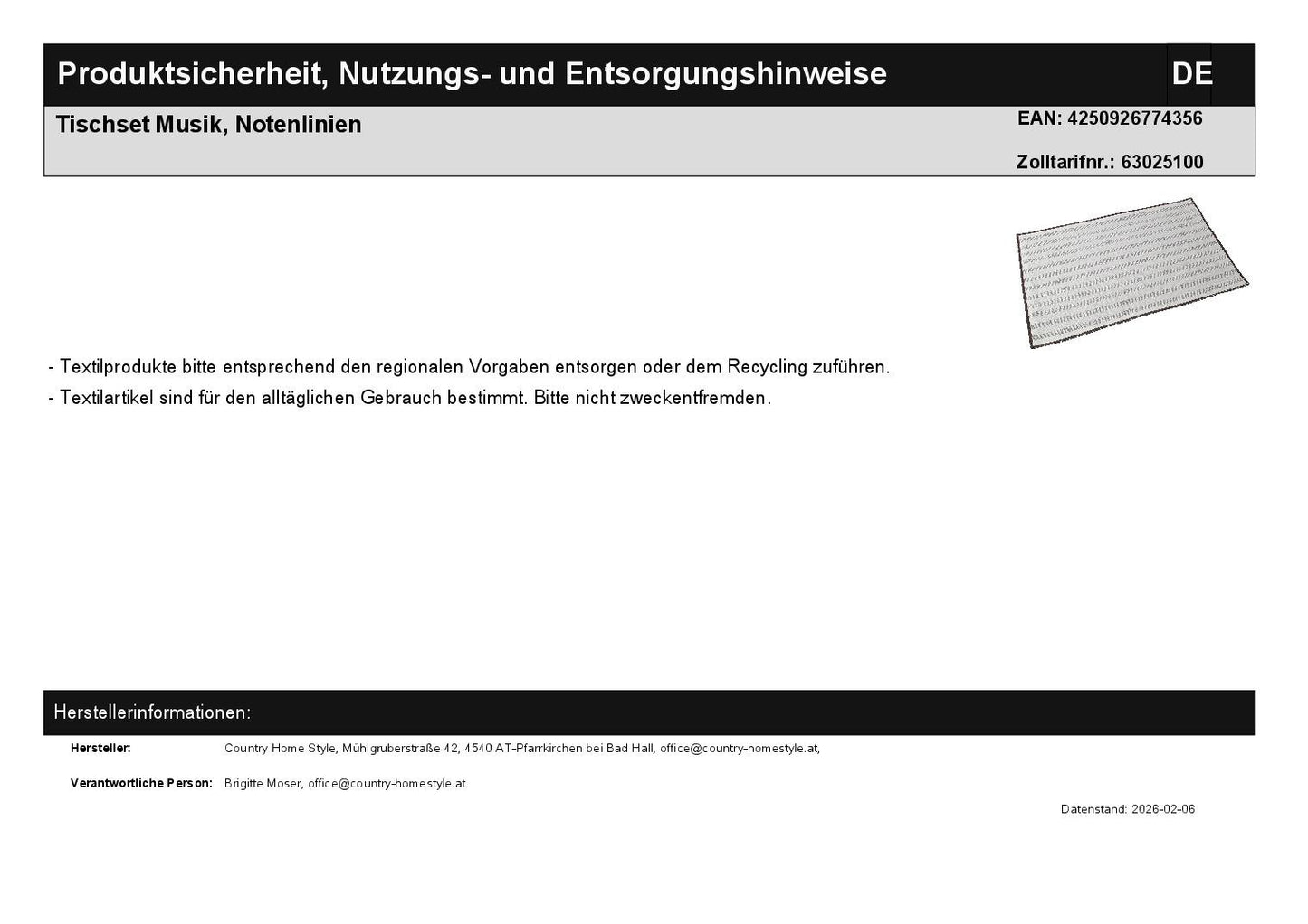 Tischset Musik, Notenlinien