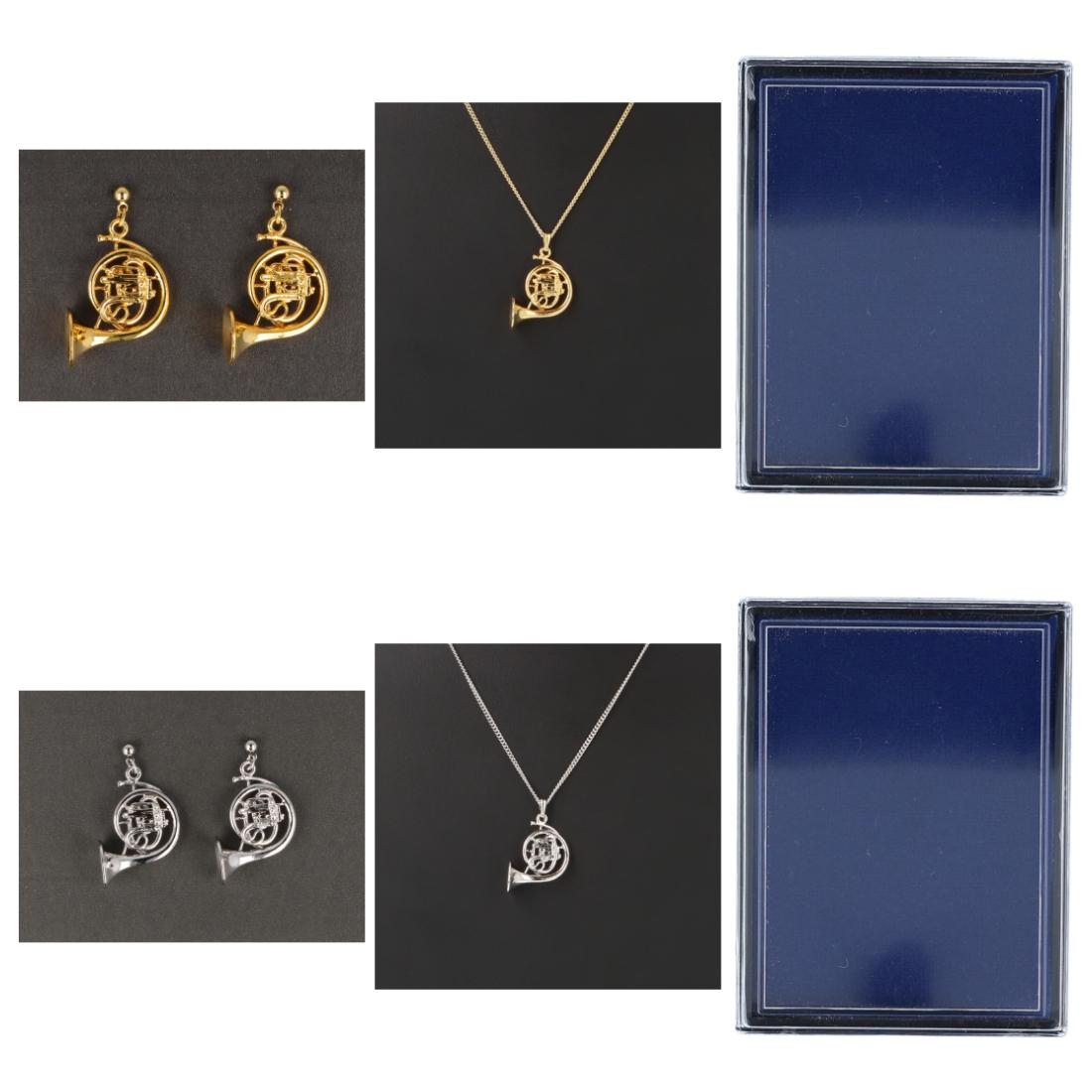 Horn Ohrhänger und Anhänger mit Kette in Displaybox, versilbert oder vergoldet