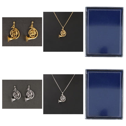 Horn Ohrhänger und Anhänger mit Kette in Displaybox, versilbert oder vergoldet