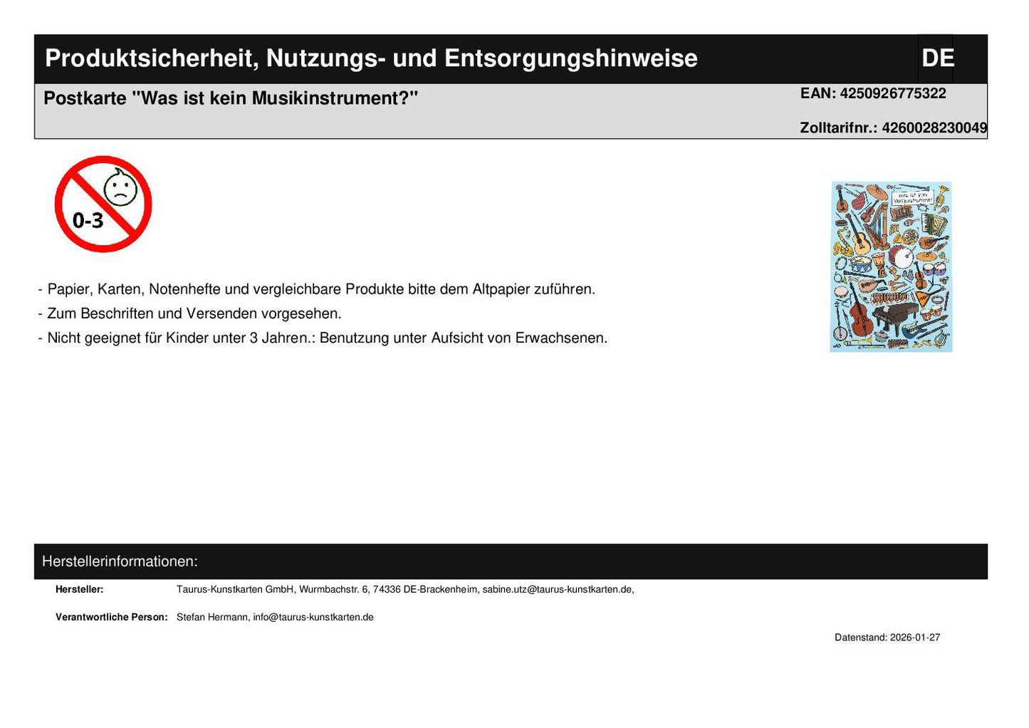 Postkarte "Was ist kein Musikinstrument?"
