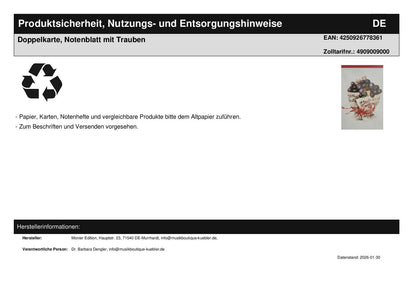 Double card, sheet music with grapes