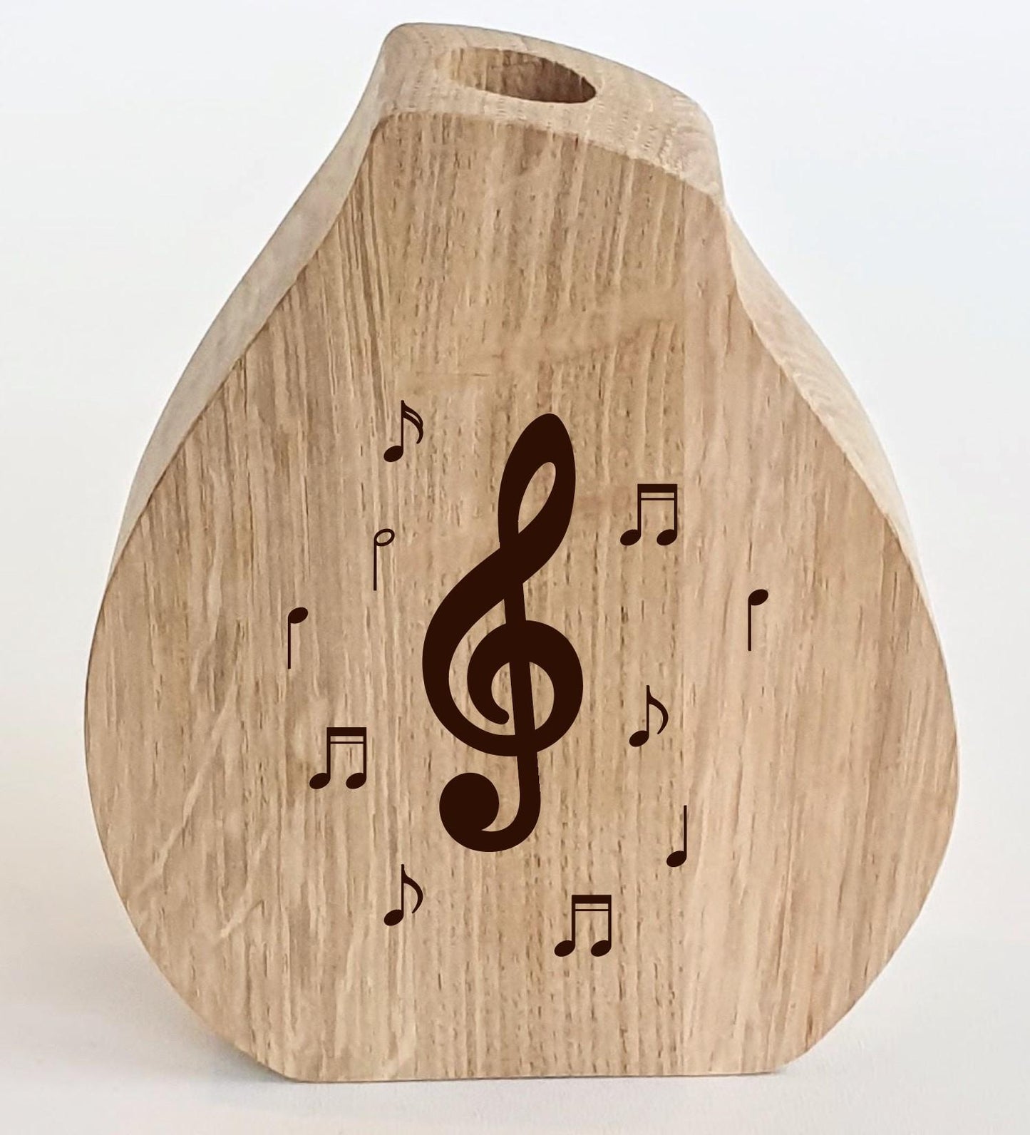Edle Vase aus Holz inklusive Glaszylinder mit Violinschlüssel und Noten