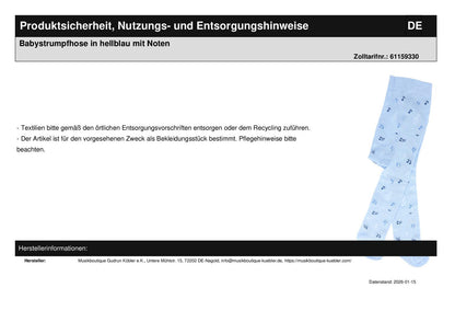 Babystrumpfhose in hellblau mit Noten