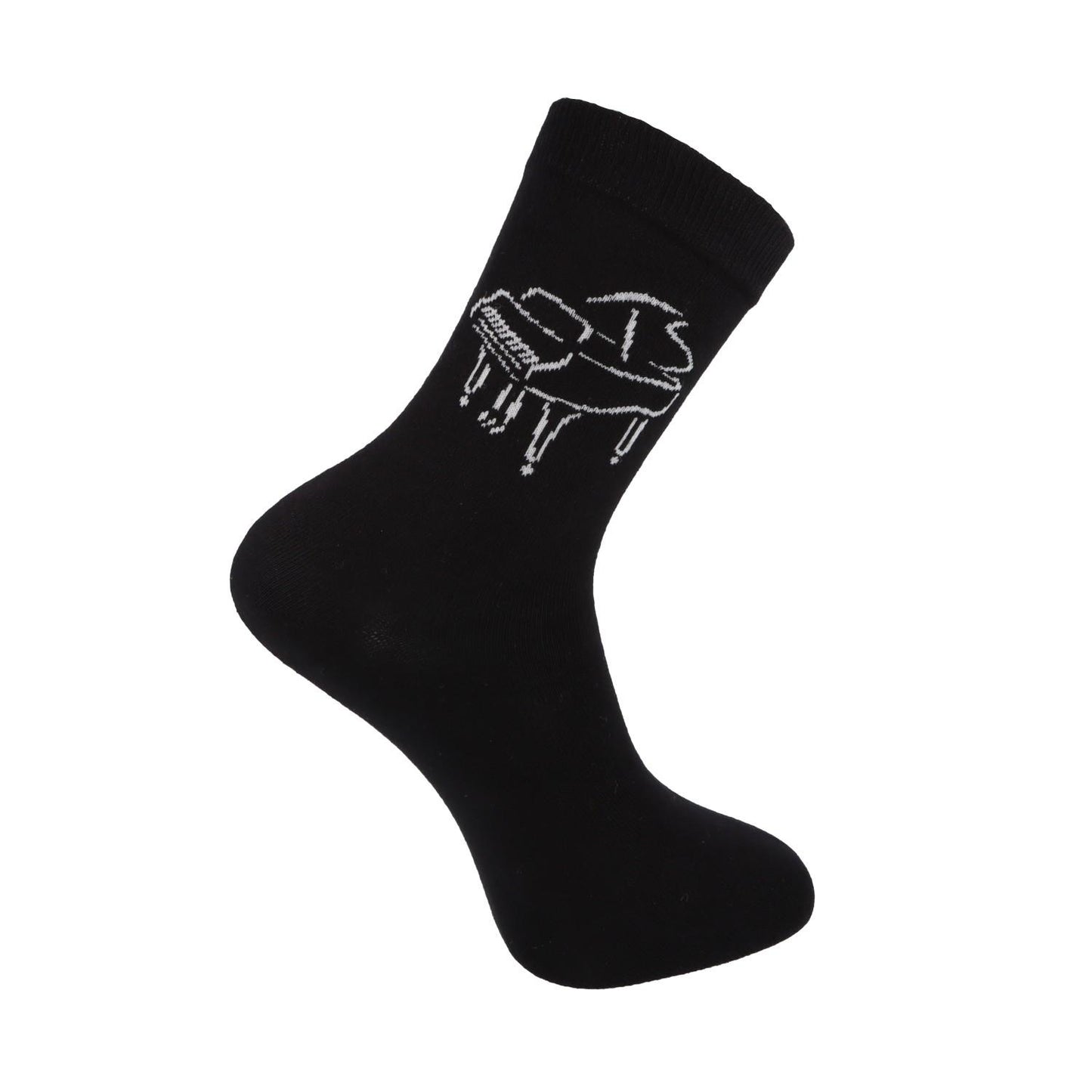 Socken mit eingewebtem weißem Piano, Musik-Socken