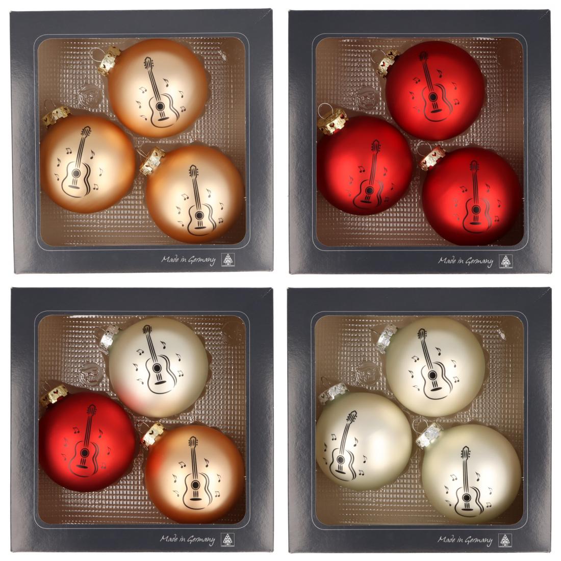 3er-Set Weihnachtskugeln mit Konzertgitarre-Druck, verschiedene Farben
