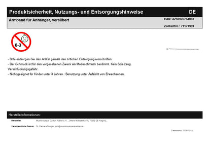 Bracelet for pendant, silver plated