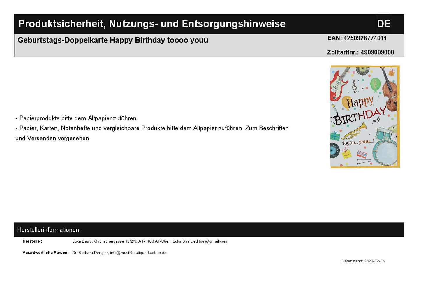 Geburtstags-Doppelkarte Happy Birthday toooo youu