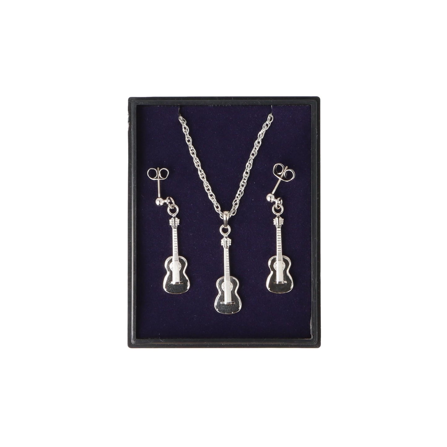 Konzertgitarre Ohrhänger und Anhänger mit Kette in Displaybox, versilbert oder vergoldet, Blasmusik