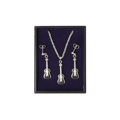 Konzertgitarre Ohrhänger und Anhänger mit Kette in Displaybox, versilbert oder vergoldet, Blasmusik