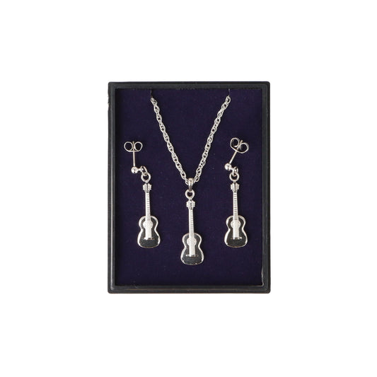 Konzertgitarre Ohrhänger und Anhänger mit Kette in Displaybox, versilbert oder vergoldet, Blasmusik
